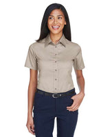 Harriton M500SW Ladies' Easy Blend Short-Sleeve Twill Shirt withStain-Release #color_STONE
