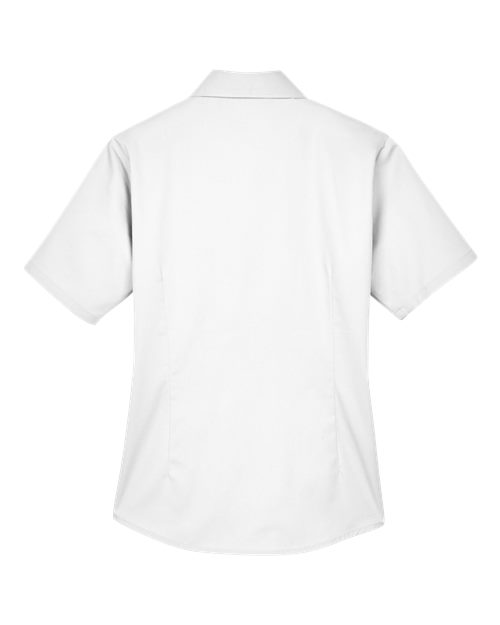 Harriton M500SW Ladies' Easy Blend Short-Sleeve Twill Shirt withStain-Release #color_WHITE