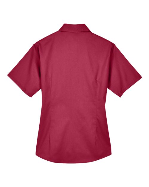 Harriton M500SW Ladies' Easy Blend Short-Sleeve Twill Shirt withStain-Release #color_WINE