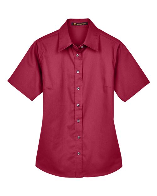 Harriton M500SW Ladies' Easy Blend Short-Sleeve Twill Shirt withStain-Release #color_WINE