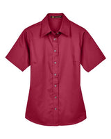 Harriton M500SW Ladies' Easy Blend Short-Sleeve Twill Shirt withStain-Release #color_WINE