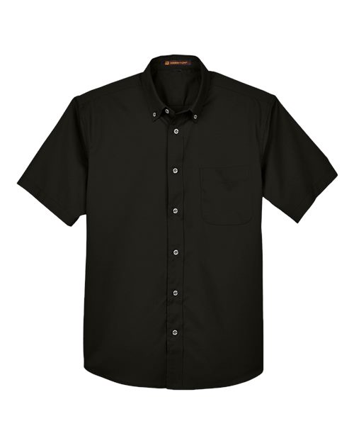 Harriton M500S Men's Easy Blend Short-Sleeve Twill Shirt withStain-Release #color_BLACK