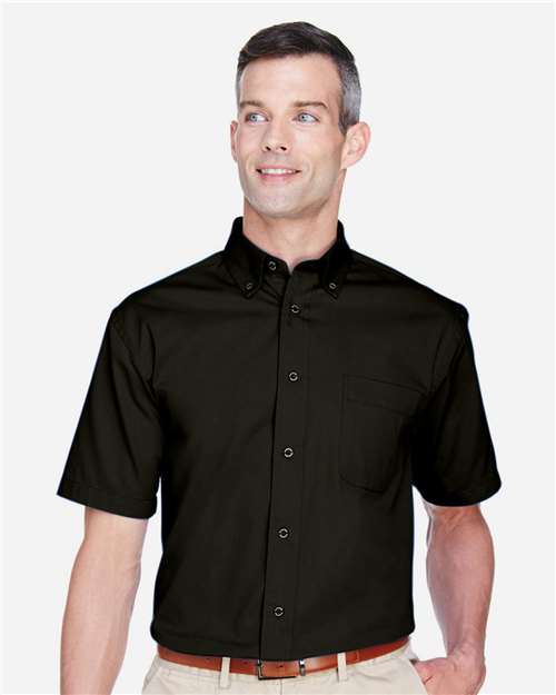 Harriton M500S Men's Easy Blend Short-Sleeve Twill Shirt withStain-Release #color_BLACK