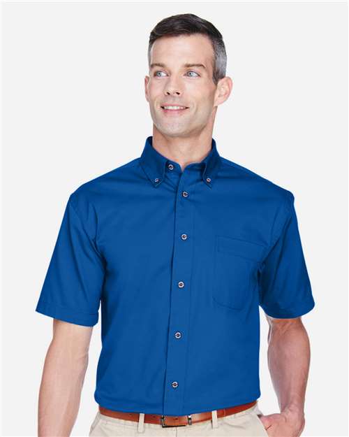 Harriton M500S Men's Easy Blend Short-Sleeve Twill Shirt withStain-Release #color_FRENCH BLUE