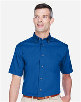 Harriton M500S Men's Easy Blend Short-Sleeve Twill Shirt withStain-Release #color_FRENCH BLUE
