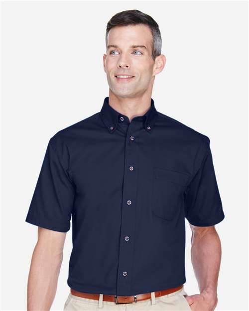 Harriton M500S Men's Easy Blend Short-Sleeve Twill Shirt withStain-Release #color_NAVY