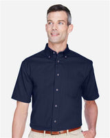 Harriton M500S Men's Easy Blend Short-Sleeve Twill Shirt withStain-Release #color_NAVY