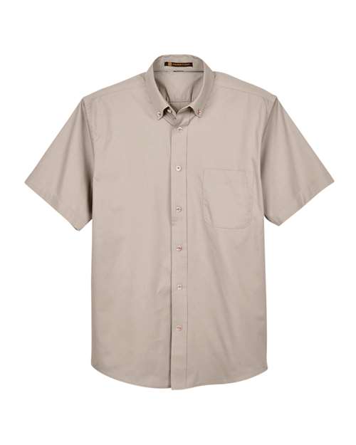 Harriton M500S Men's Easy Blend Short-Sleeve Twill Shirt withStain-Release #color_STONE
