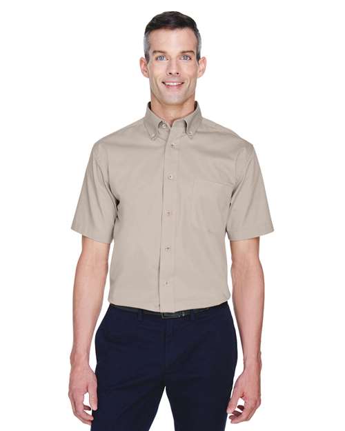 Harriton M500S Men's Easy Blend Short-Sleeve Twill Shirt withStain-Release #color_STONE