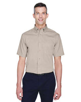 Harriton M500S Men's Easy Blend Short-Sleeve Twill Shirt withStain-Release #color_STONE