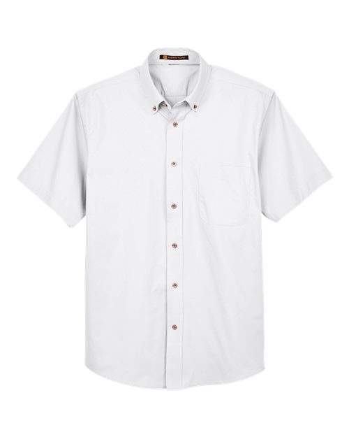 Harriton M500S Men's Easy Blend Short-Sleeve Twill Shirt withStain-Release #color_WHITE