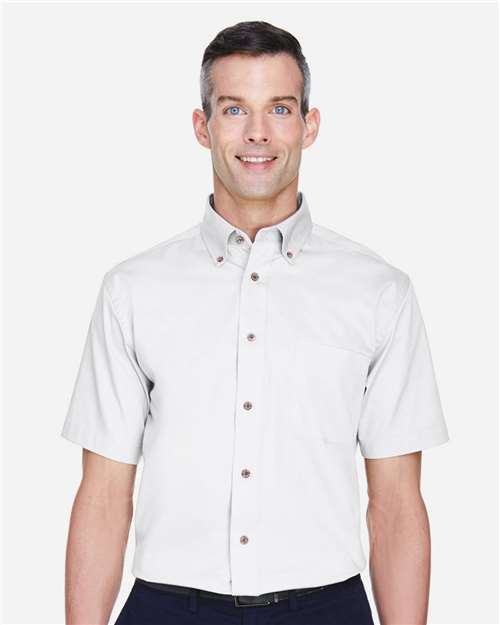 Harriton M500S Men's Easy Blend Short-Sleeve Twill Shirt withStain-Release #color_WHITE