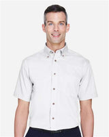 Harriton M500S Men's Easy Blend Short-Sleeve Twill Shirt withStain-Release #color_WHITE