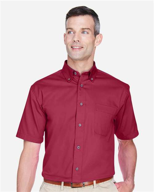 Harriton M500S Men's Easy Blend Short-Sleeve Twill Shirt withStain-Release #color_WINE