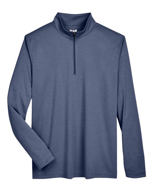 Team 365 TT31H Men's Zone Sonic Heather Performance Quarter-Zip #color_SP DRK NVY HTH