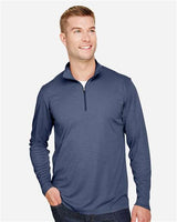 Team 365 TT31H Men's Zone Sonic Heather Performance Quarter-Zip #color_SP DRK NVY HTH