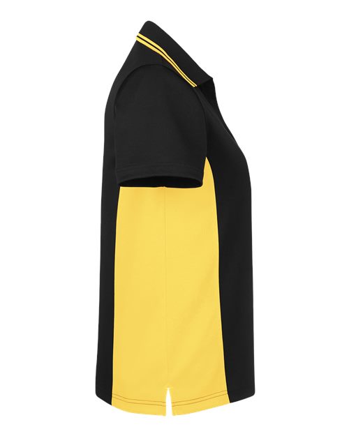 Harriton M386W Ladies' Flash Snag Protection Plus IL Colorblock Polo #color_BLACK/ SNRY YLLW