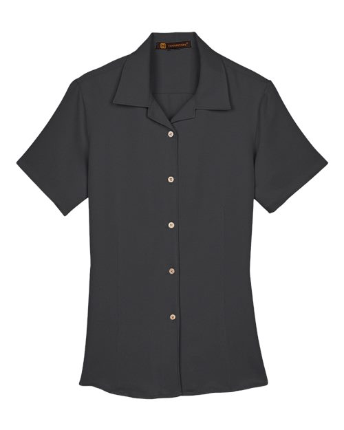 Harriton M570W Ladies' Bahama Cord CampShirt #color_BLACK