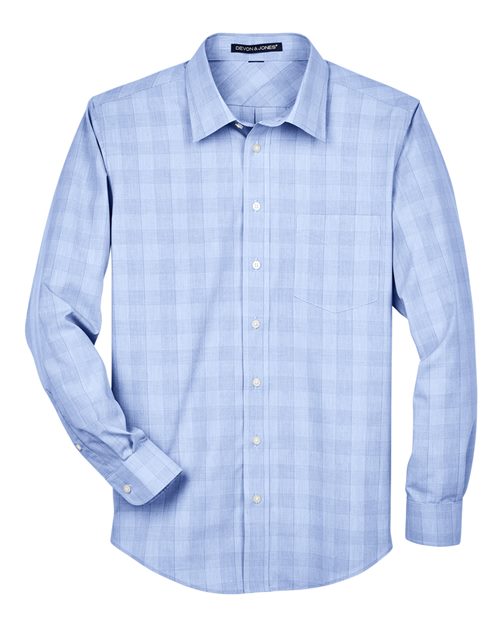 Devon & Jones DG520 Men's Crown Woven Collection GlenPlaid #color_WHT/ LT FR BLUE