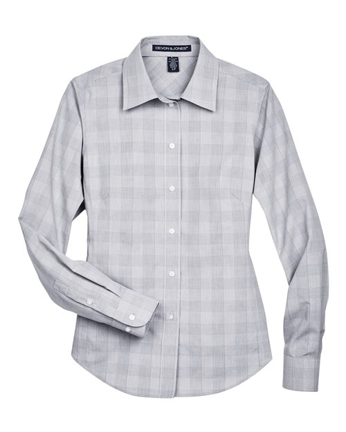 Devon & Jones DG520W Ladies' Crown Woven Collection GlenPlaid #color_WHT/ GRPH/ LT GR