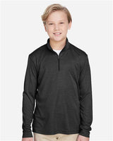 Team 365 TT31HY Youth Zone Sonic Heather Performance Quarter-Zip #color_BLACK HEATHER