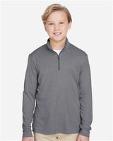 Team 365 TT31HY Youth Zone Sonic Heather Performance Quarter-Zip #color_DK GREY HEATHER