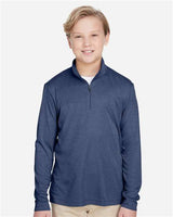 Team 365 TT31HY Youth Zone Sonic Heather Performance Quarter-Zip #color_SP DRK NVY HTH