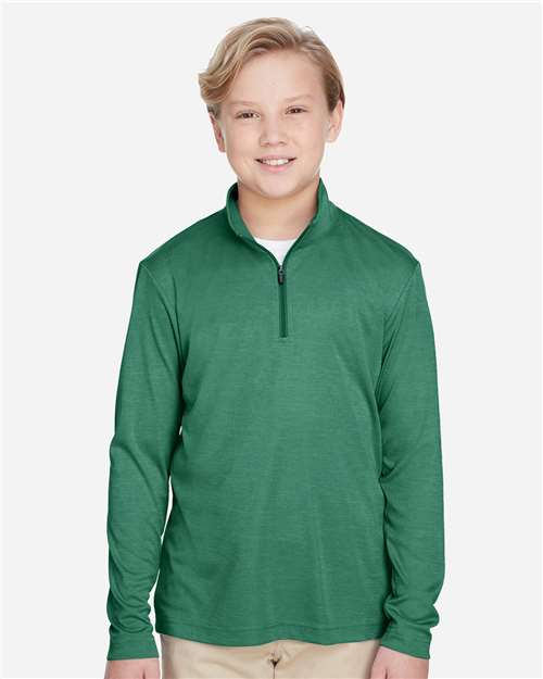 Team 365 TT31HY Youth Zone Sonic Heather Performance Quarter-Zip #color_SP FOREST HTHR