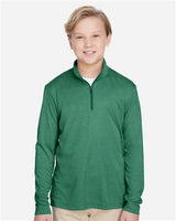 Team 365 TT31HY Youth Zone Sonic Heather Performance Quarter-Zip #color_SP FOREST HTHR