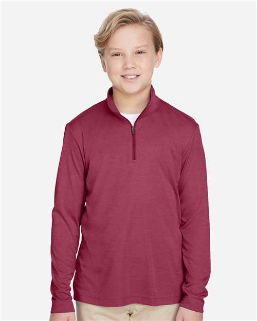 Team 365 TT31HY Youth Zone Sonic Heather Performance Quarter-Zip #color_SP MAROON HTHR