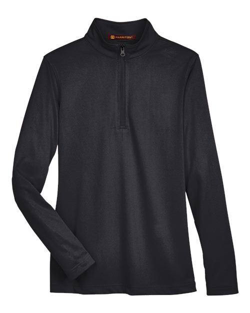 Harriton M748W Ladies' Advantage Snag Protection Plus IL Quarter-Zip #color_BLACK