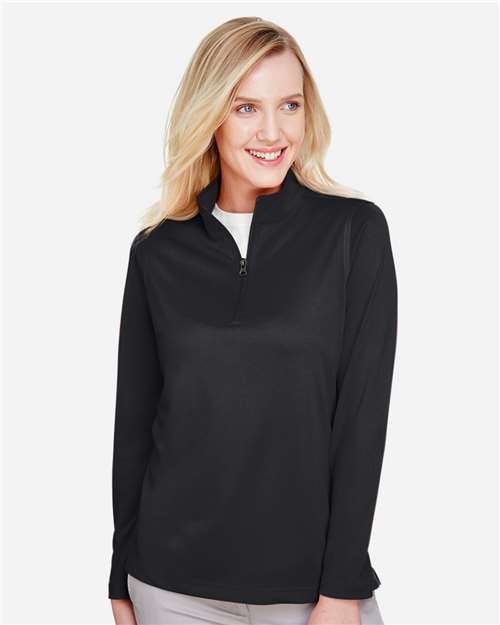Harriton M748W Ladies' Advantage Snag Protection Plus IL Quarter-Zip #color_BLACK