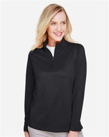 Harriton M748W Ladies' Advantage Snag Protection Plus IL Quarter-Zip #color_BLACK
