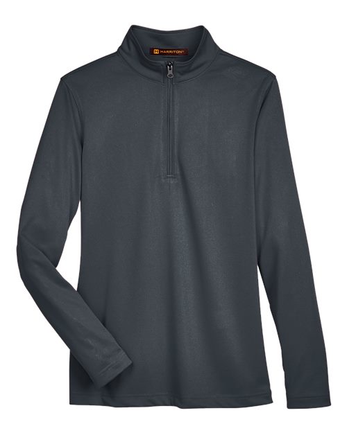 Harriton M748W Ladies' Advantage Snag Protection Plus IL Quarter-Zip #color_DARK CHARCOAL