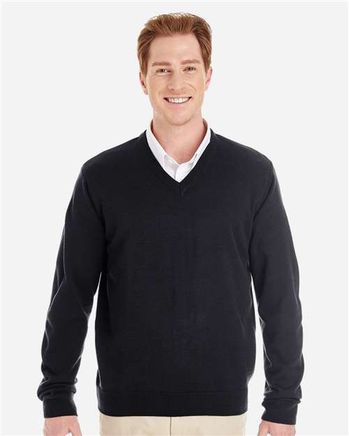 Harriton M420 Men's Pilbloc V-Neck Sweater #color_BLACK