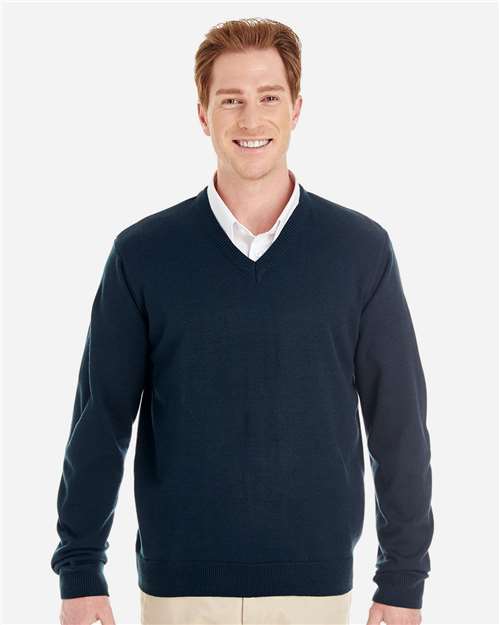 Harriton M420 Men's Pilbloc V-Neck Sweater #color_DARK NAVY