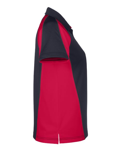 Harriton M385W Ladies' Advantage Snag Protection Plus IL Colorblock Polo #color_BLK/ RED/ D CHRC