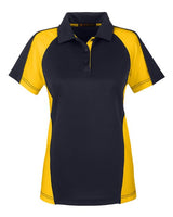 Harriton M385W Ladies' Advantage Snag Protection Plus IL Colorblock Polo #color_BLK/ S YL/ DK CH