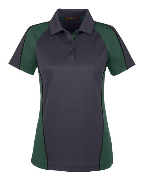 Harriton M385W Ladies' Advantage Snag Protection Plus IL Colorblock Polo #color_D CH/ D GRN/ BLK