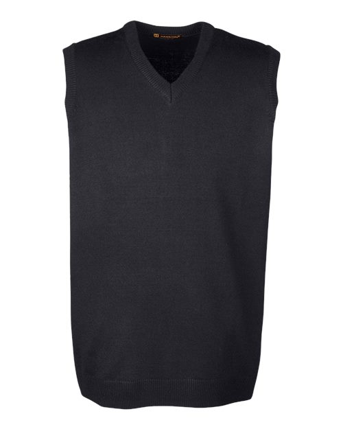 Harriton M415 Men's Pilbloc V-Neck Sweater Vest #color_BLACK
