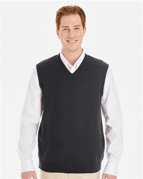 Harriton M415 Men's Pilbloc V-Neck Sweater Vest #color_BLACK