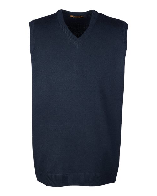 Harriton M415 Men's Pilbloc V-Neck Sweater Vest #color_DARK NAVY
