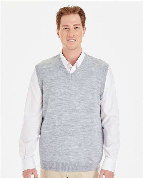 Harriton M415 Men's Pilbloc V-Neck Sweater Vest #color_GREY HEATHER