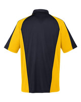 Harriton M385 Men's Advantage Snag Protection Plus IL Colorblock Polo #color_BLK/ S YL/ DK CH