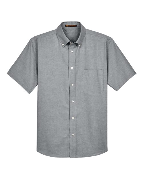 Harriton M600S Men's Short-Sleeve Oxford with Stain-Release #color_OXFORD GREY