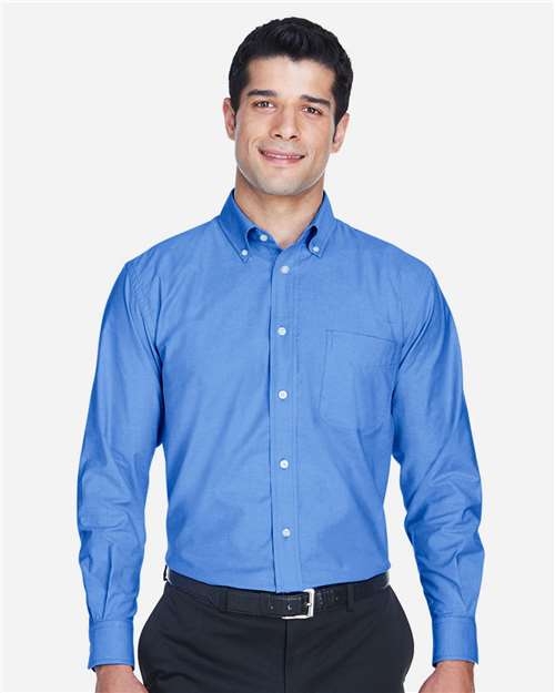 Harriton M600 Men's Long-Sleeve Oxford with Stain-Release #color_FRENCH BLUE