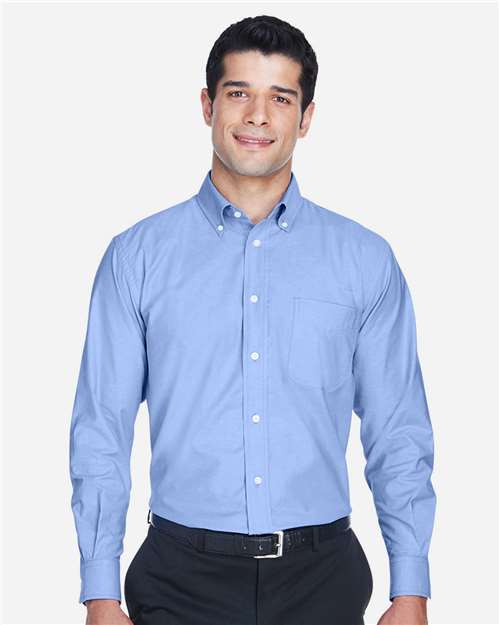 Harriton M600 Men's Long-Sleeve Oxford with Stain-Release #color_LIGHT BLUE