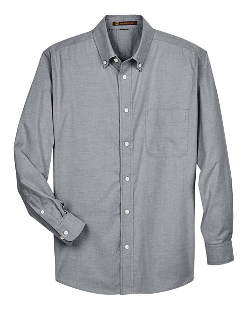 Harriton M600 Men's Long-Sleeve Oxford with Stain-Release #color_OXFORD GREY