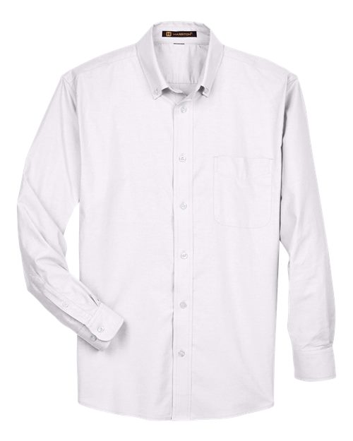 Harriton M600 Men's Long-Sleeve Oxford with Stain-Release #color_WHITE