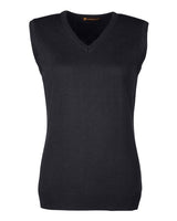 Harriton M415W Ladies' Pilbloc V-Neck Sweater Vest #color_BLACK